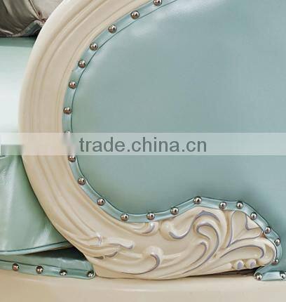 Neoclassic solid wood living room furniture fresh light blue color leather sofa set