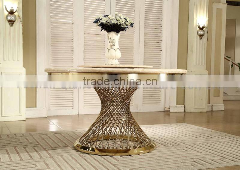 Fancy Round Marble Top Metal Banquet Table with Rotary Marble