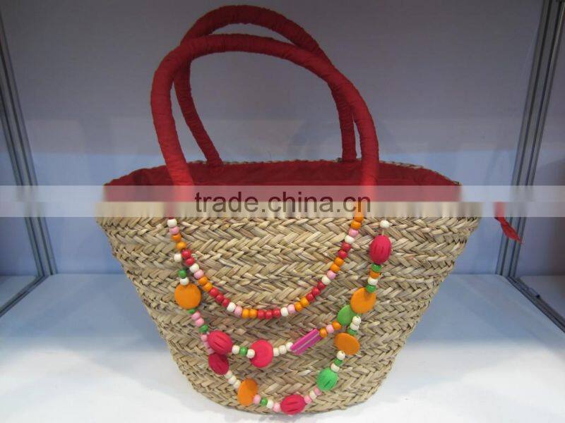 popular beach seagrass handmade lady hand bag with decoration
