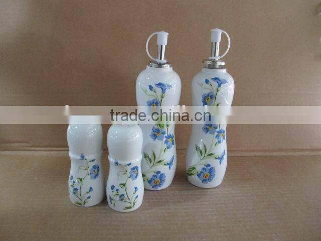 Rectangle Ceramic kitchen oil olive vinegar bottle salt pepper set