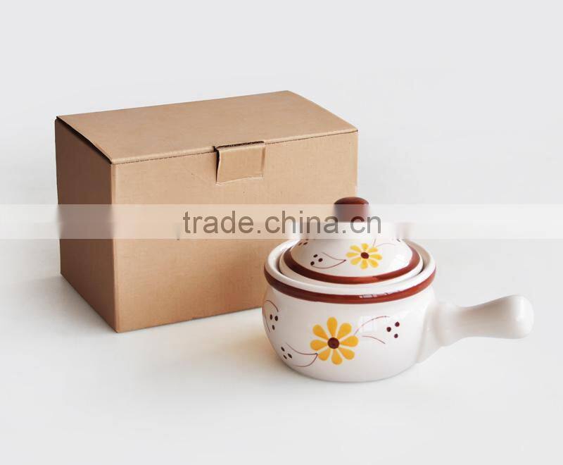 Hand Painting Ceramic Stock Pot with Handle and Lid