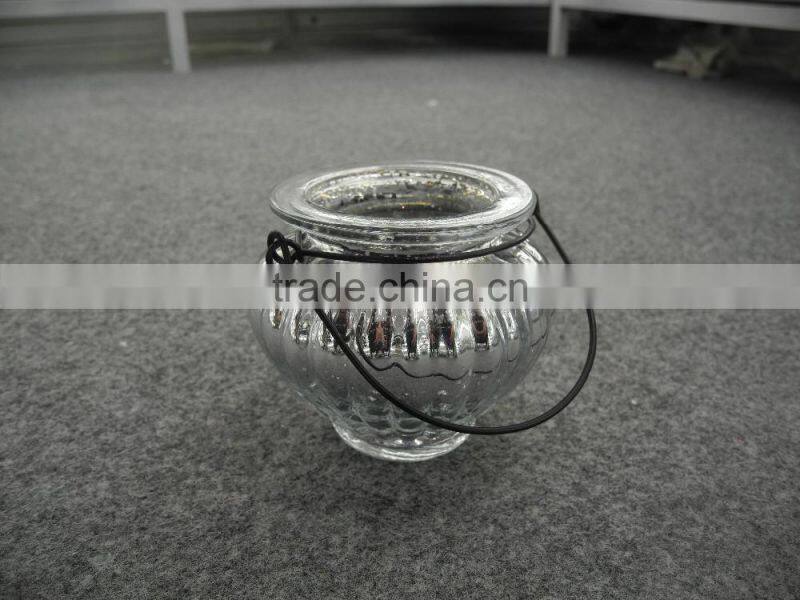 ball shape lantern silver eletroplating galvanized glass jar with handle