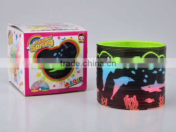 plastic colorful magic rainbow spring with printed dolphin toys/hot sale rainbow circle