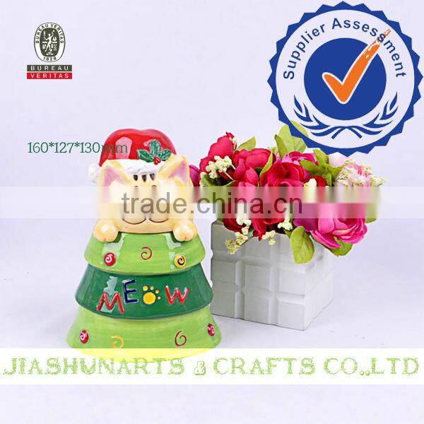 Cat Head Christmas Tree Novelty Ceramic Storage Jars
