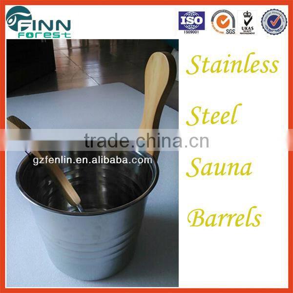 Stainless steel sauna bucket and spaoon, sauna barrel