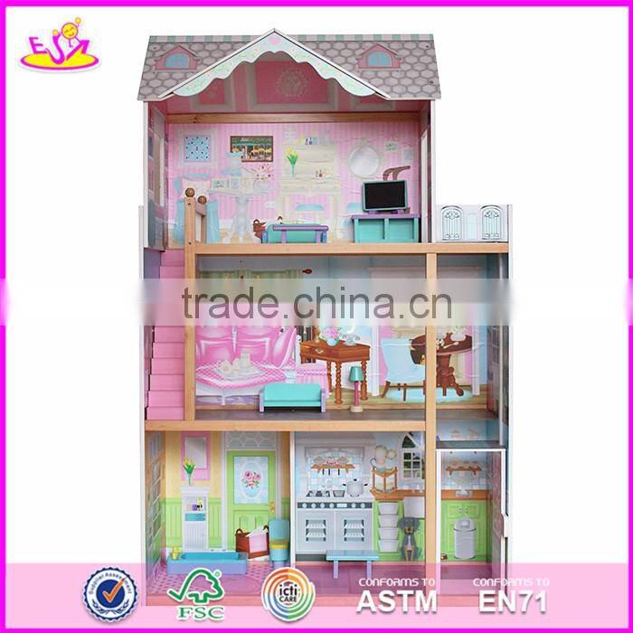 2017 Best design luxurious three floors wooden kids modern dollhouse with furniture W06A247