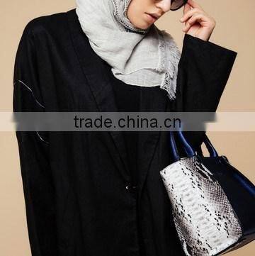 good quality muslim kimono abaya Black One Button Open black abayas