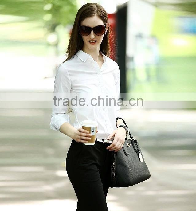 Latest Design Long Sleeve Office Lady White Dress Shirt