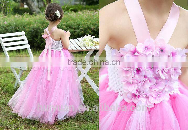 newest pink lovely flowers chiffon girl's dress