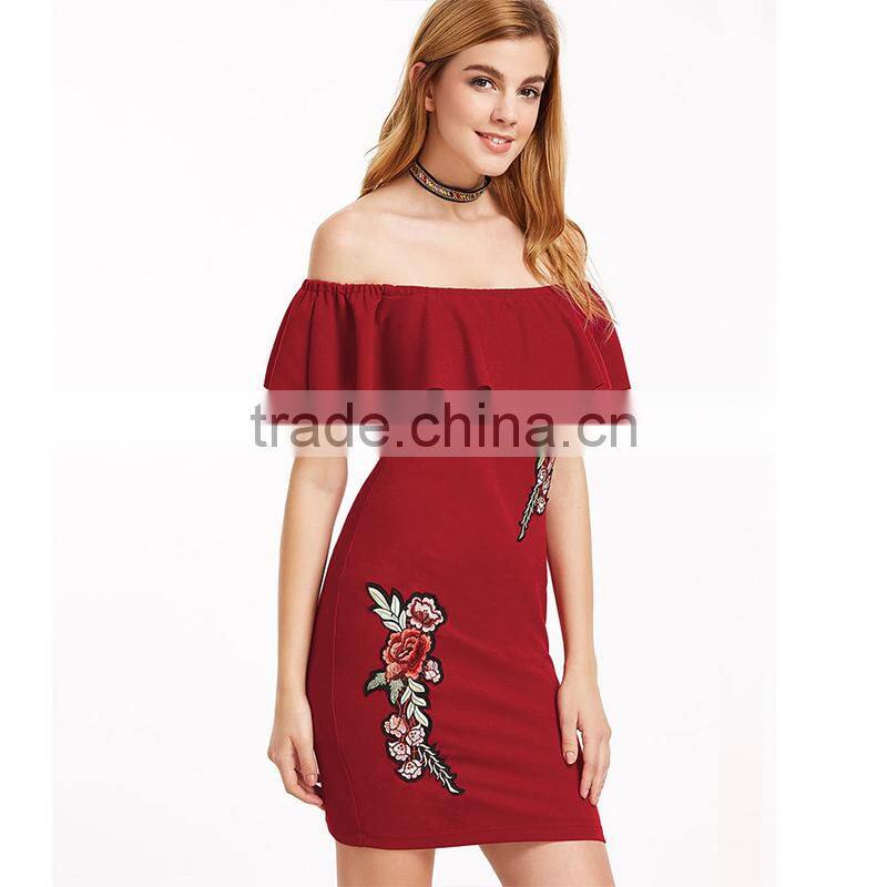 Maxnegio hot sale embroidery flower off shoulder stylish casual dresses
