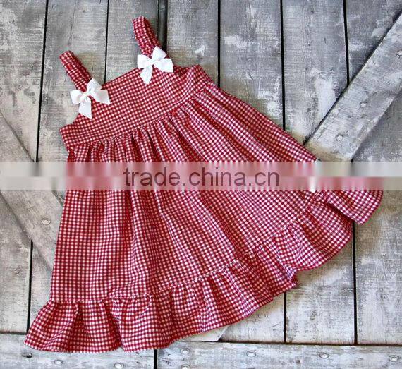 2017 new style Baby Clothes cheap wholesale red and blue Children's Boutique summer baby girl's plaid dress