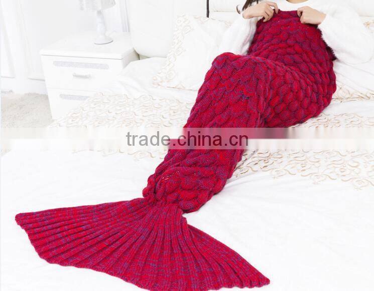 2017 blanket factory China wholesale knitted fish scale mermaid blankets