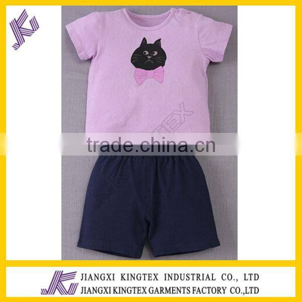 Baby Children clothing set,girls boys t shirt+pants undershirt Shorts,kids pink cat printing set
