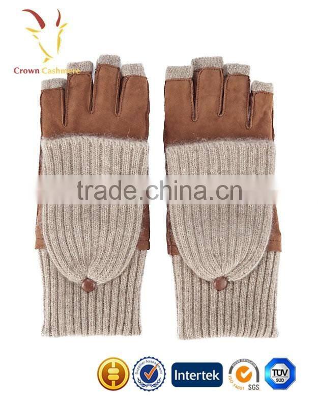 Warm Half Finger Leather Mittens Ladies Cashmere Gloves