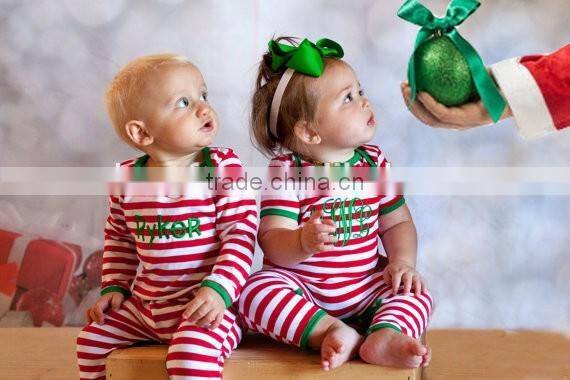 wholesale christmas pajamas custom name embroidered santa red and white stripe baby girl or boy personalized christmas pajamas