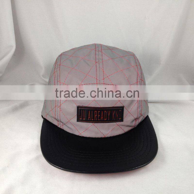 Custom 5 panel hats Luminous 3m reflective fabric grey five panel cap
