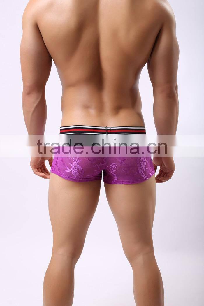 1 PCS Cool and refreshing underwear men sexy male boxers gauze Sheer lace shorts brand Mesh penis sheath see through men boxer