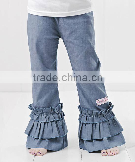 2016 Newest Girls Trousers With Chambray Girls Ruffle Pants Children Clothing PT90420-49