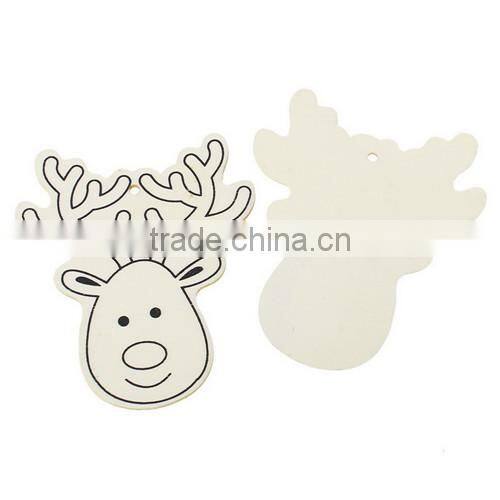 Natural DIY Color Head Christmas Reindeer Wood Charm Pendants 9.2cmx8.1cm