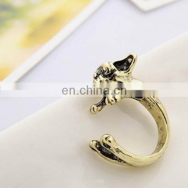 Fashion Design Gold Plated Dog Open Ring Animal Style Cuff Ring