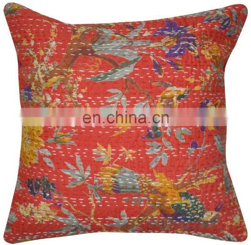 Bird Print Handmade Kantha Quilt Throw Cushion Covers