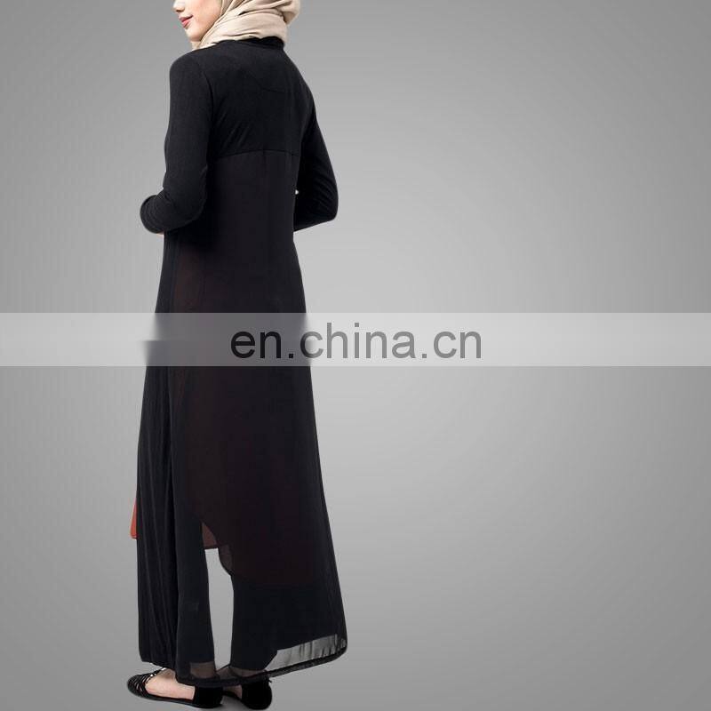Fashion Muslim Clothing Women Cardigan Chiffon Blouse Black Long Kimono Ladies Kimono Islamic Wear Black Open Front Cardigan