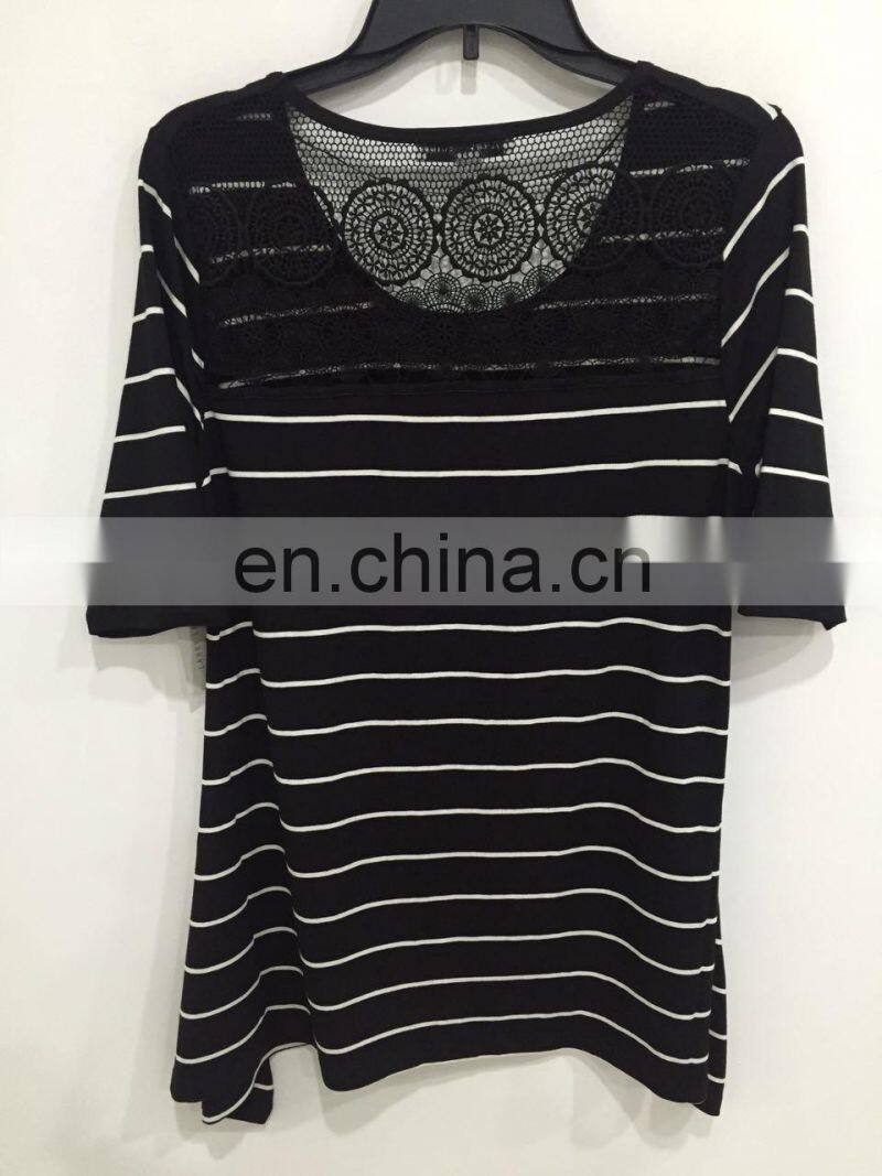 Bud silk joining together lady's T-shirt sleeve in black and white stripes