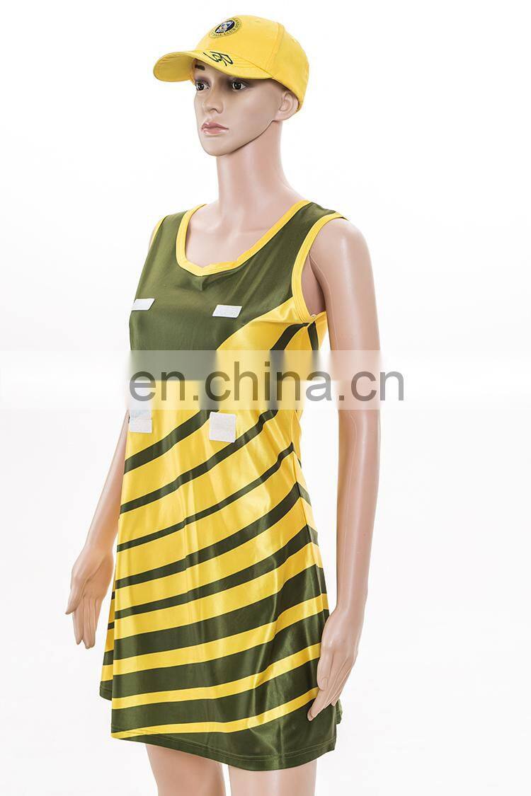 Custom polyester netball dresses ,sublimation printed yellow netball dress