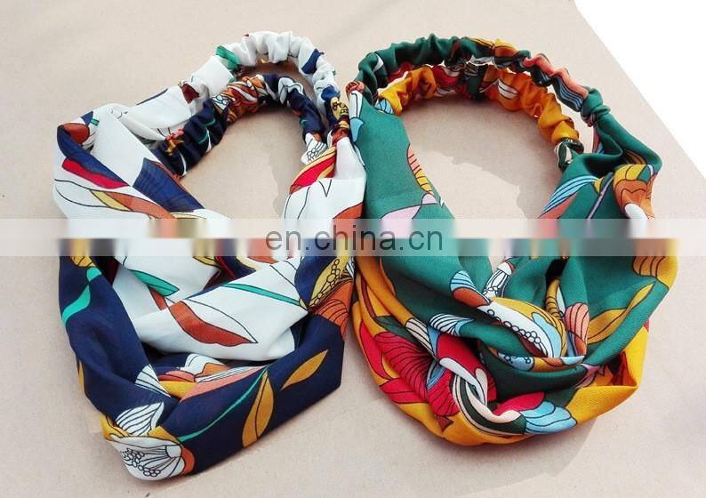 polyester printed elastic hair band hair accessories fashion printing headband for women