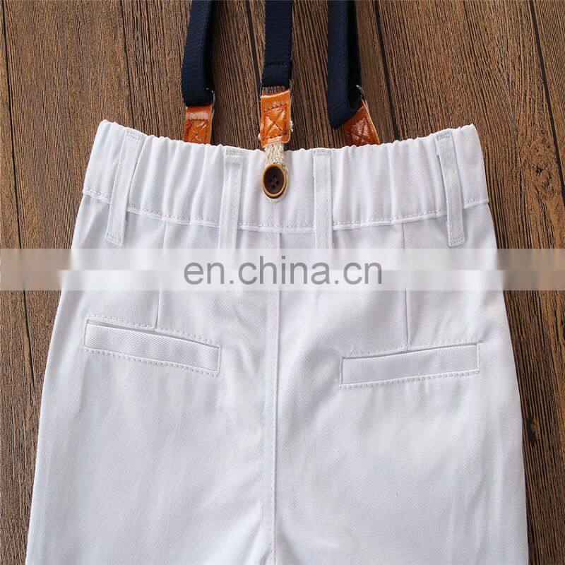 Boy Summer Outfit Kids green short sleeve T-shirt + white suspender shorts 2pcs Clothing Set for 3-8T