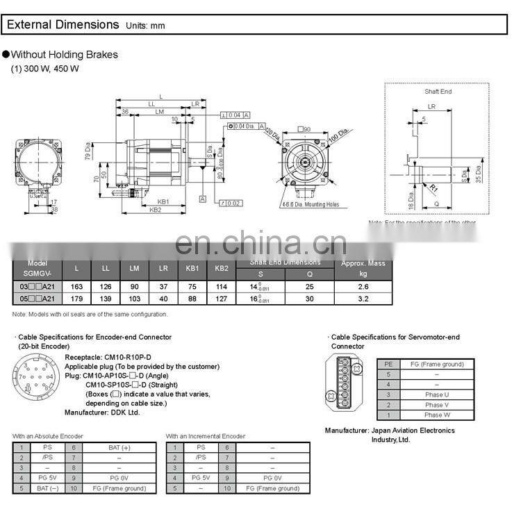 YASKAWA SGMGV series 850W servo motor SGMGV-09ADC61