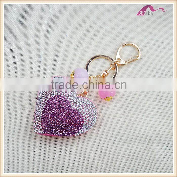 Custom Handmade Crystal Heart Leather Keychain For Gifts
