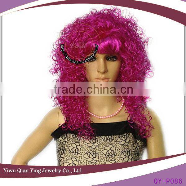 halloween synthetic cheap wholesale afro tight curly purple party wig