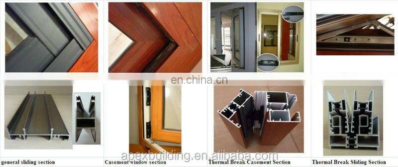 Apex building material sliding double glazed aluminum frame 3 track windows