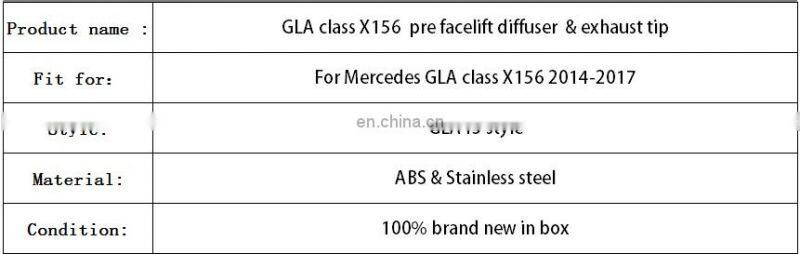 Diffuser & exhaust tip for Mercedes Benz GLA class X156 pre facelift ABS diffuser 2014-2017