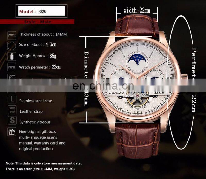 Lige 6826 Retro Men Mechanical Watches Tourbillon Waterproof Leather Top Brands Luxury Watch Automatic Mens