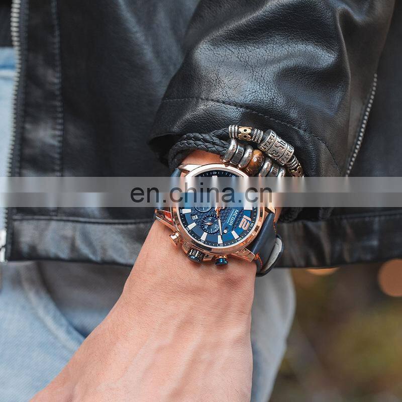 MEGIR 2156G Men Quartz Watch Fashion Casual Leather Watches Waterproof Mens Wrist Watch