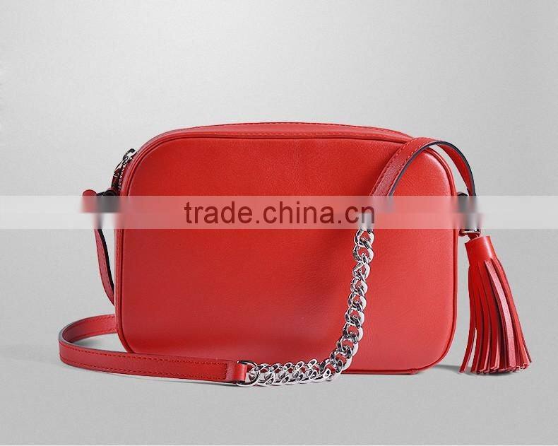 2016 new design ladies leather chain bag with tassel leather cross body bag women leather camera bag