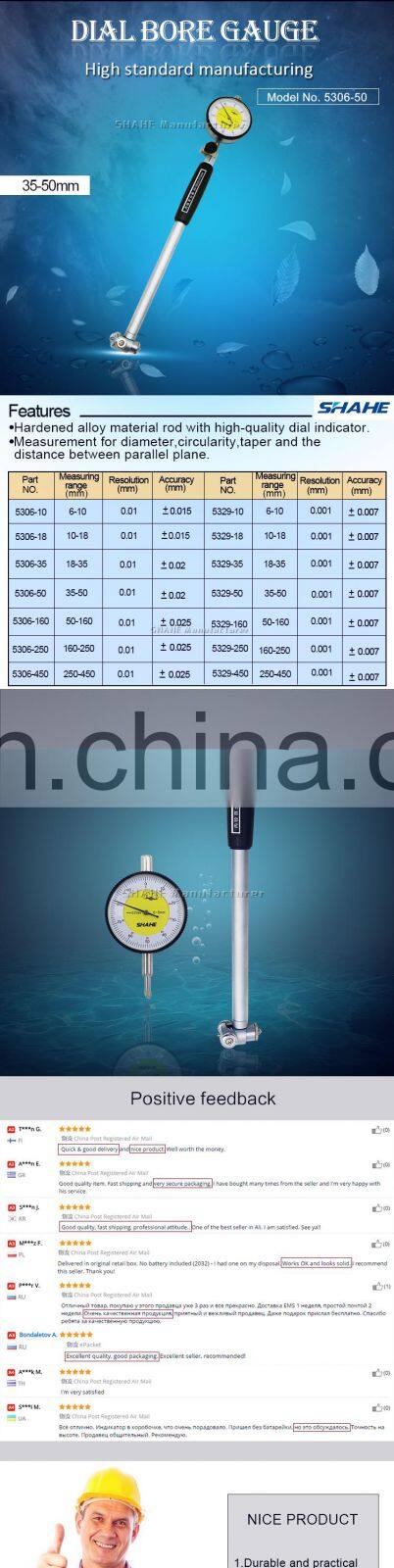 SHAHE 35-50mm 0.01mm Dial indicator Dial Bore Gauge Hole Diameter Dial indicator bore gauge