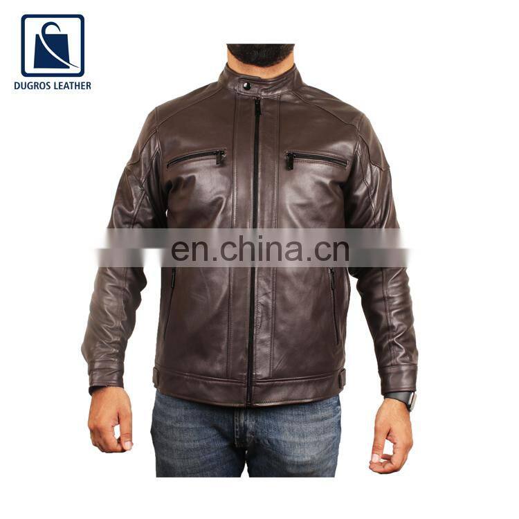 Wholesale Supply High Black Fitting Biker Style Men Genuine Leather Jacket Manufacturer
