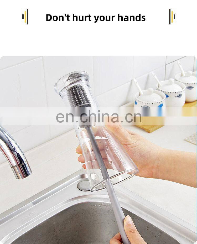 Silicone Cup Brush Cup Scrubber Glass Cleaner Kitchen Cleaning Tool Long Handle Drink Wineglass Bottle Glass Cup Cleaning Brush