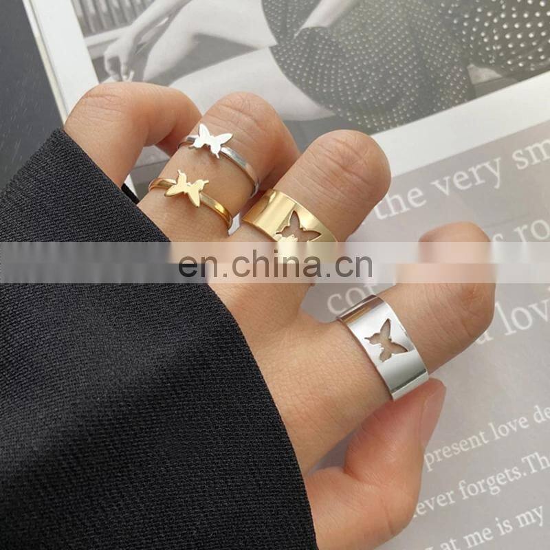 Trendy Gold Butterfly Rings For Women Men Lover Couple Rings Set Friendship Engagement Wedding Open Rings 2021 Jewelry