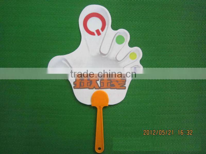 summer hand fan, advertising hand held fan with round handle, cheap plastic PVC fan