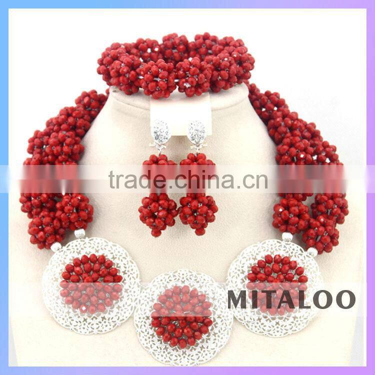 Mitaloo Red Bead Necklace Set Bead Necklace Nigerian African Bead Jewelry Sets MT0002