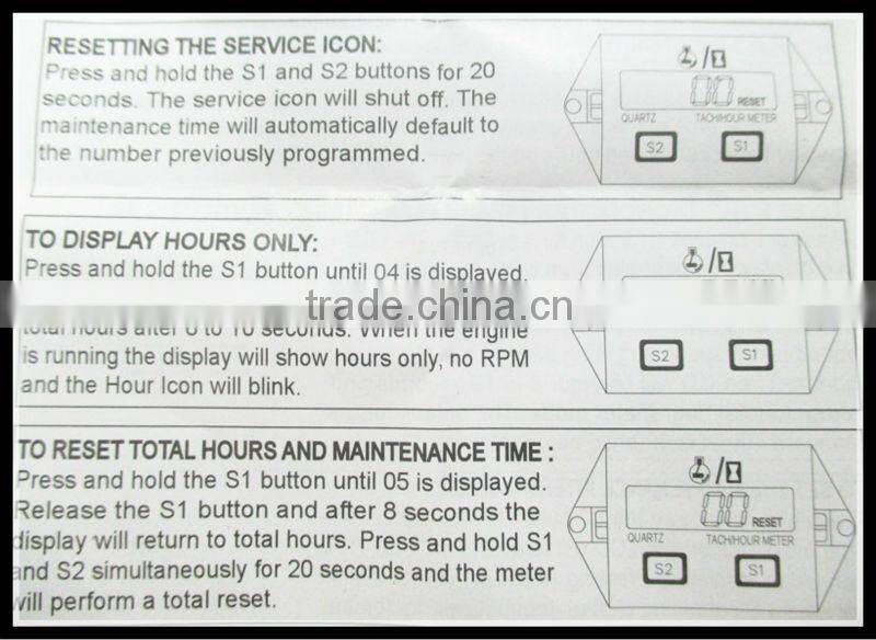 RL-HM011:Resettable Digital LCD Inductive Tachometer Hour Meter Used For jet engine,Gasoline Engine