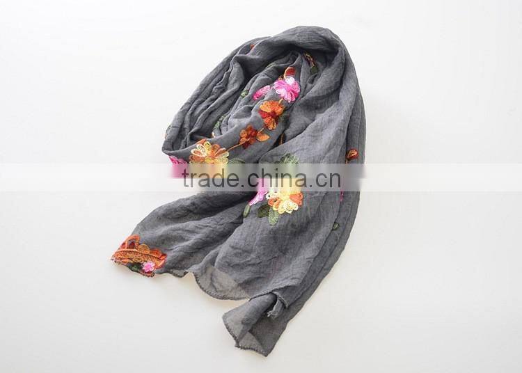Good Quality Flowers Embroideried Soft Cotton Shawl Scarf Hijab