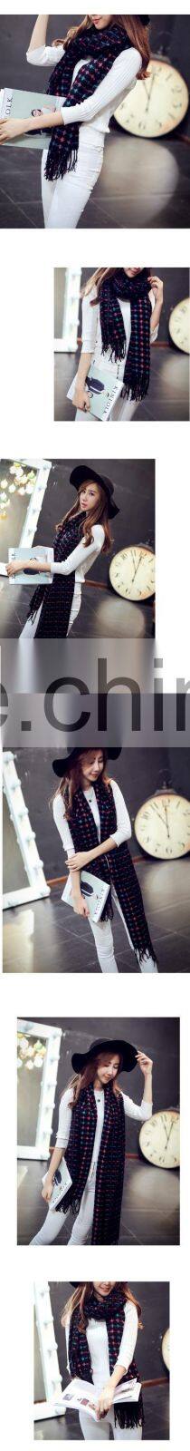 New Style Winter Autumn Tassel Cashmere Feel Woven Tartan Acrylic Scarf