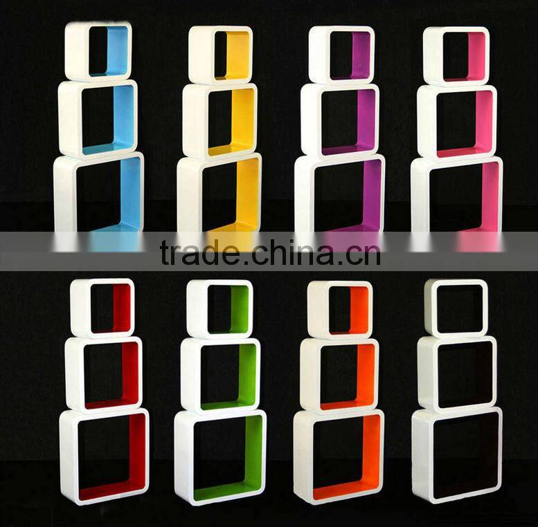 home decoration wooden wall cube shelf design