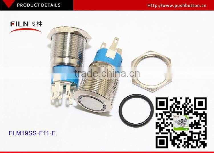 19mm stainless steel Flat Actuator electrical pushbutton switch with 6vdc ring Orange LED