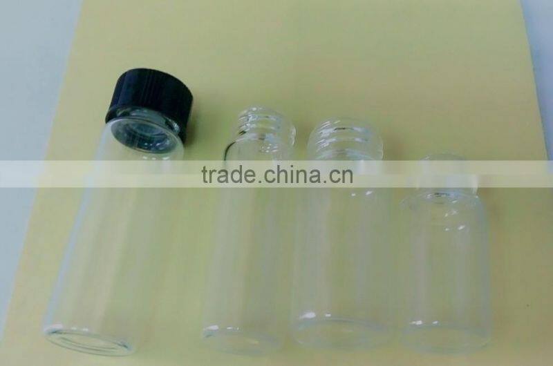 different size clear glass vial/tube bottle with black cap